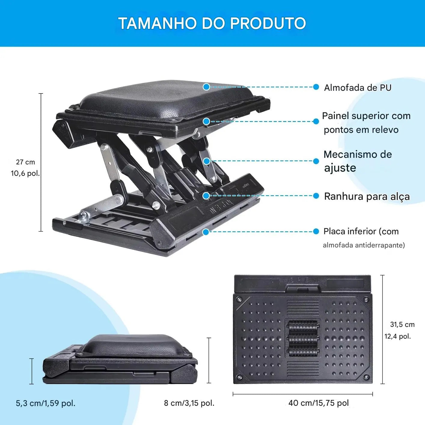 Apoio para Pés Ajustável Ergonômico Dobrável para Escritório