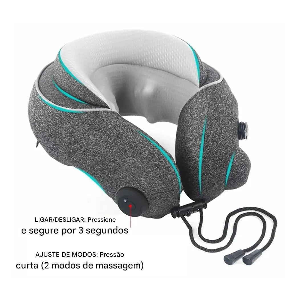 Travesseiro de Viagem Inflável com Massageador Cervical