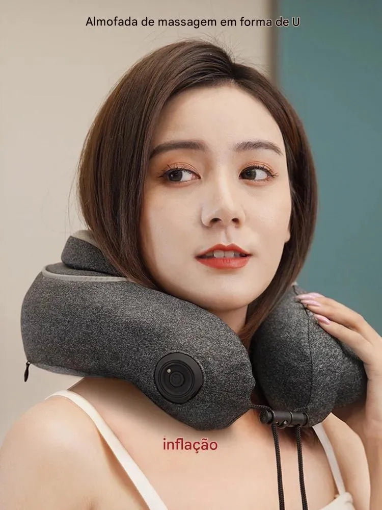 Travesseiro de Viagem Inflável com Massageador Cervical