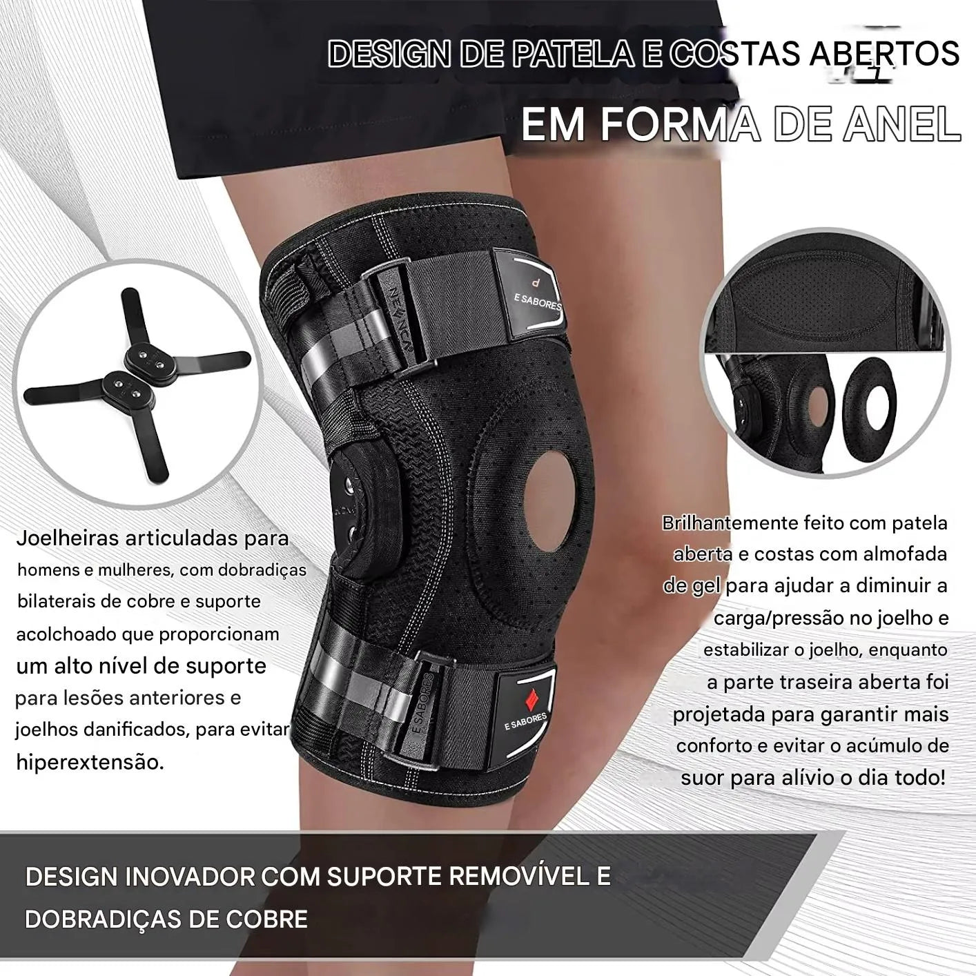 Joelheira Articulada Estabilizadores Laterais para Alívio da Dor, Artrite, Lesões no Menisco