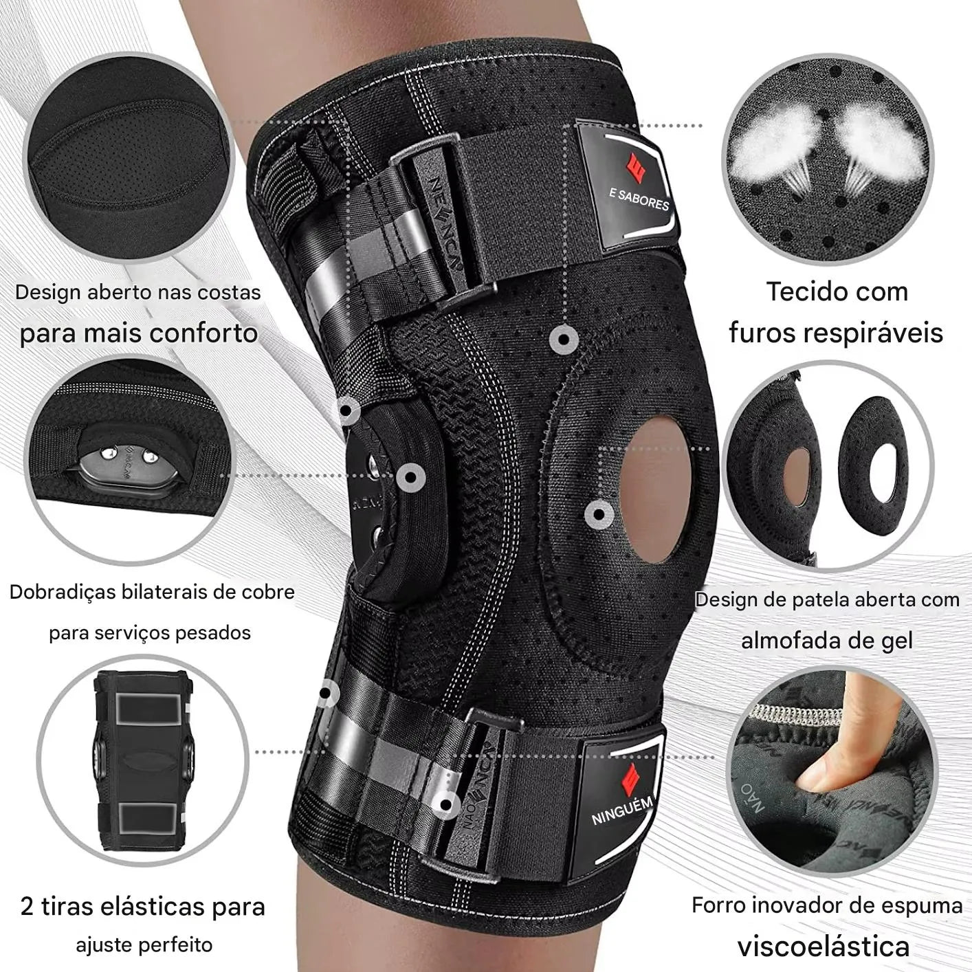 Joelheira Articulada Estabilizadores Laterais para Alívio da Dor, Artrite, Lesões no Menisco