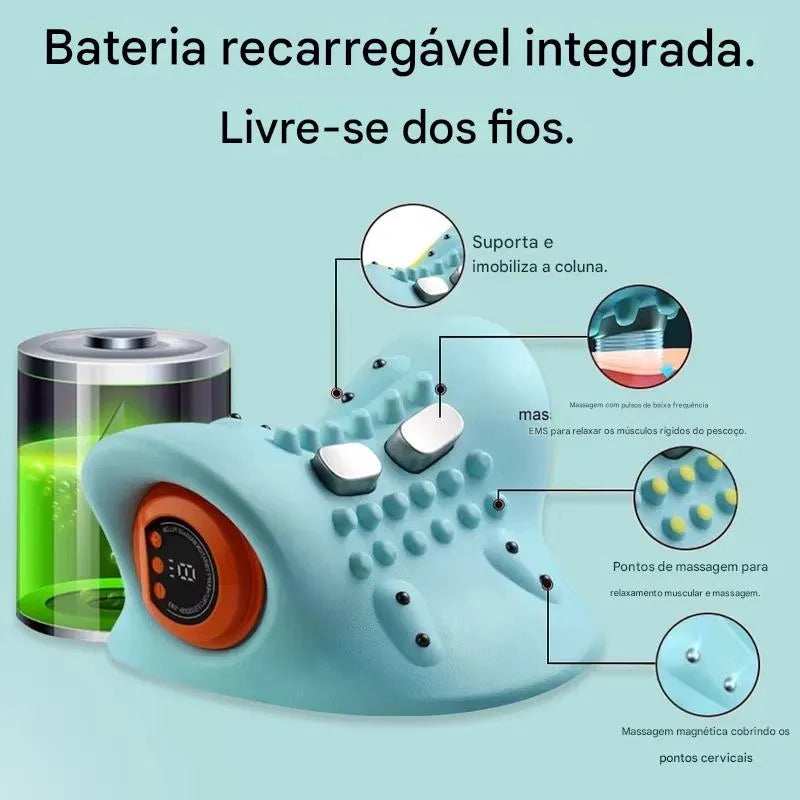 Travesseiro Cervical Massageador Elétrico com Tração e Vibração