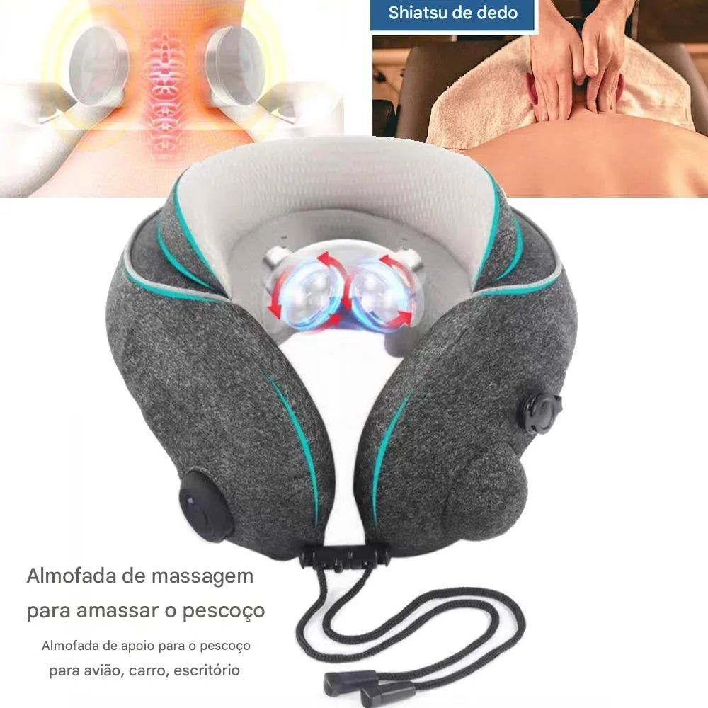 Travesseiro de Viagem Inflável com Massageador Cervical