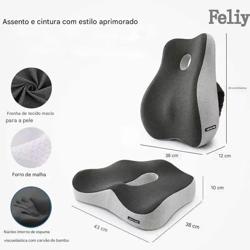 Almofada Ortopédica Memory Foam para Assento e Lombar