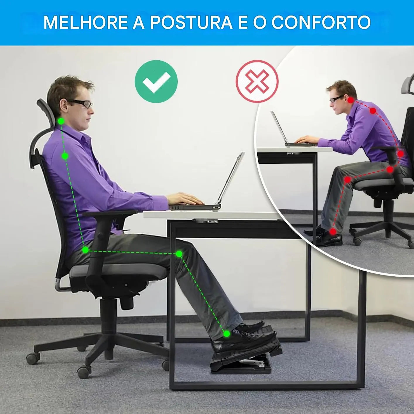 Apoio para Pés Ajustável Ergonômico Dobrável para Escritório