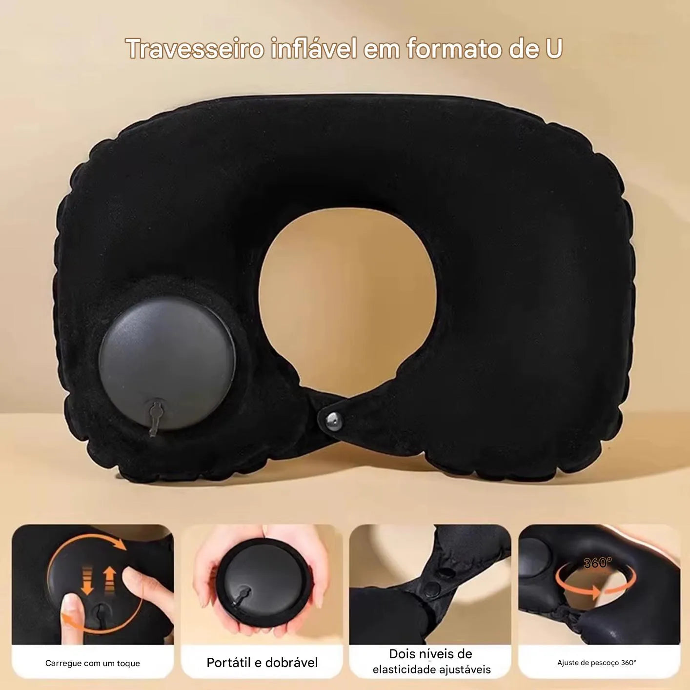 Travesseiro de Viagem Inflável em U com Suporte Cervical