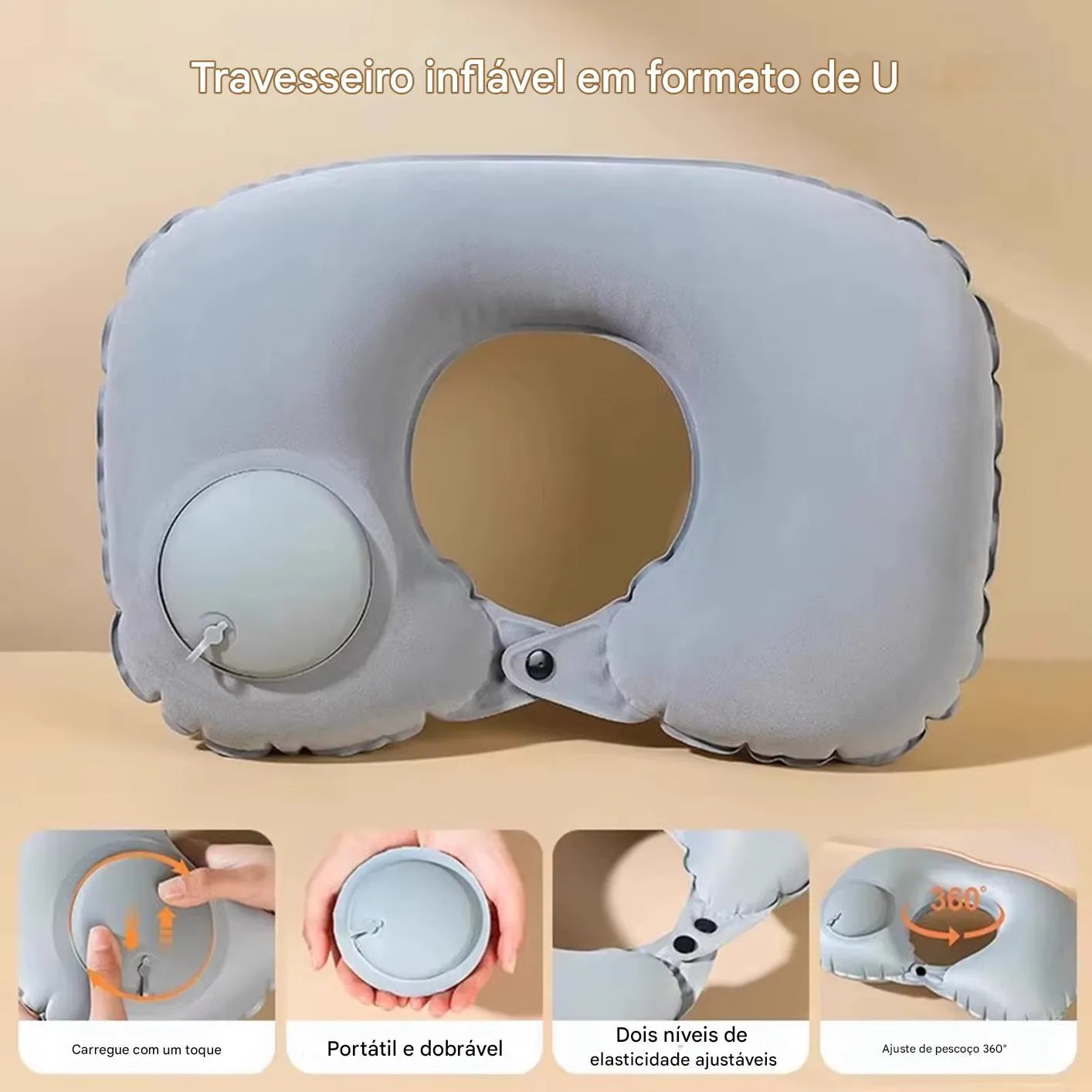 Travesseiro de Viagem Inflável em U com Suporte Cervical