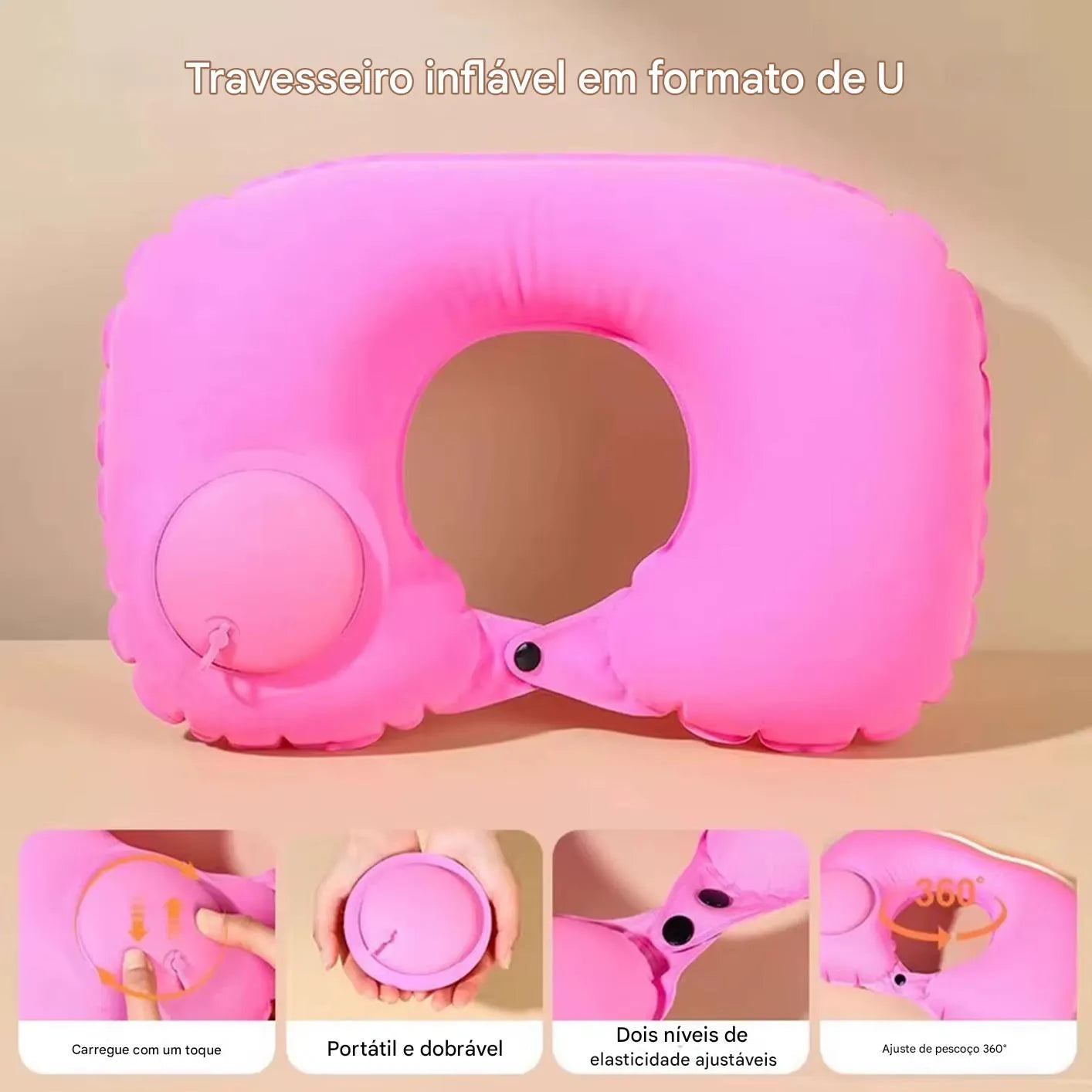 Travesseiro de Viagem Inflável em U com Suporte Cervical