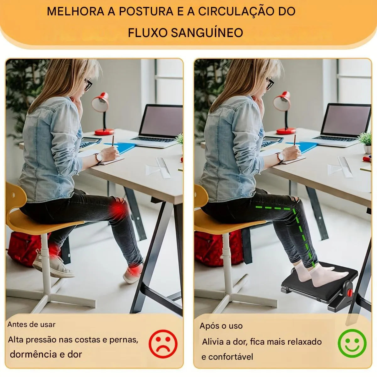 Apoio para os Pés Ergonômico de Escritório com Almofada Removível