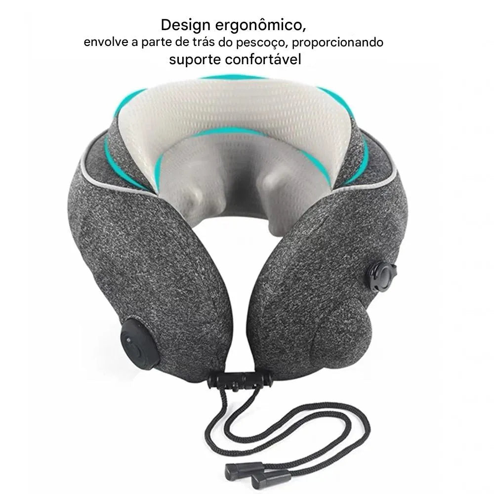 Travesseiro de Viagem Inflável com Massageador Cervical