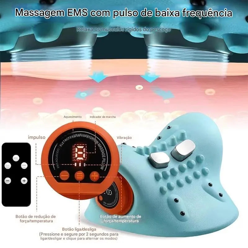 Travesseiro Cervical Massageador Elétrico com Tração e Vibração