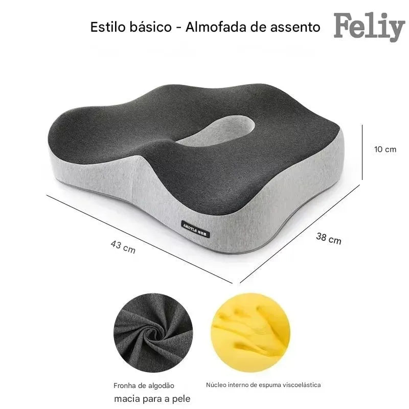 Almofada Ortopédica Memory Foam para Assento e Lombar