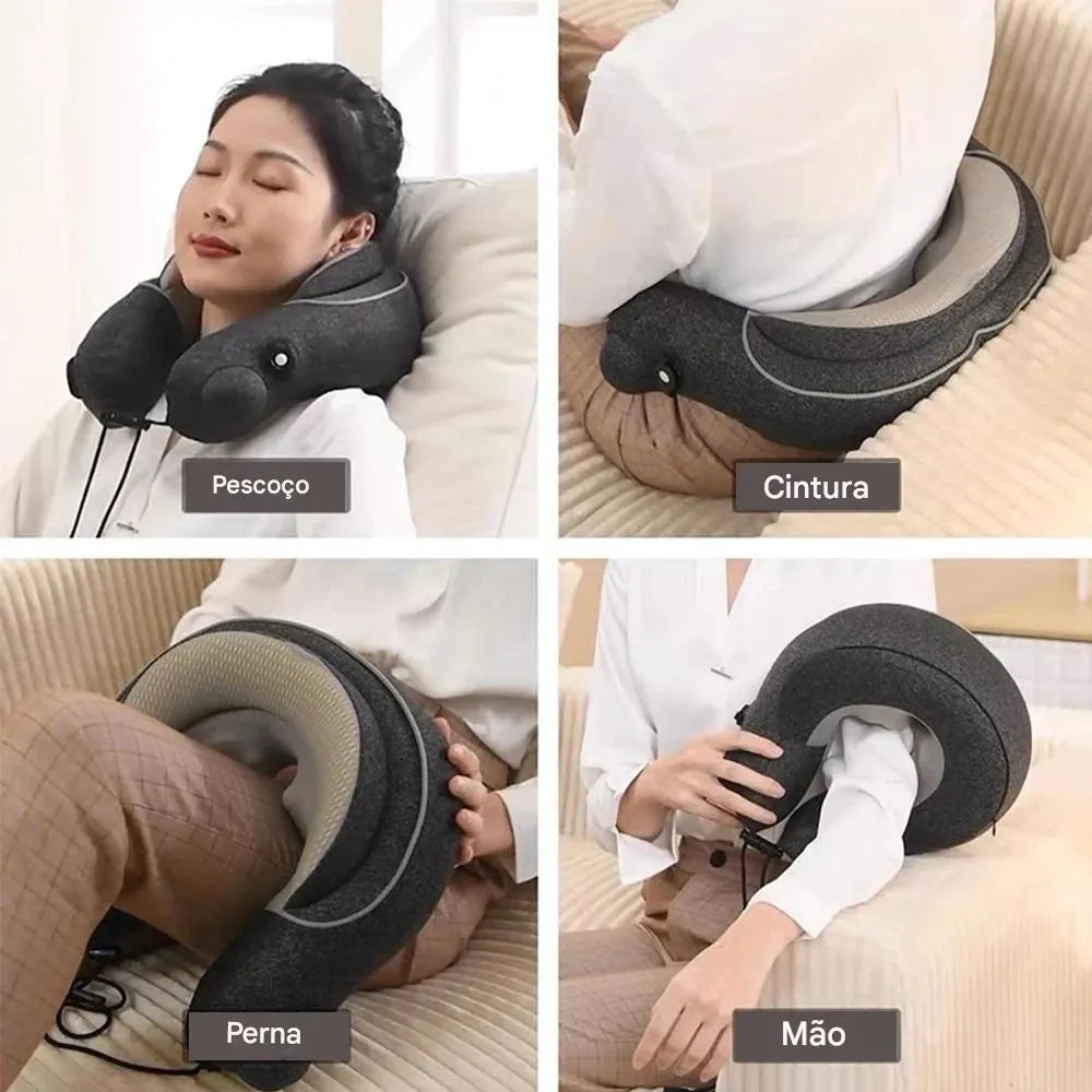 Travesseiro de Viagem Inflável com Massageador Cervical