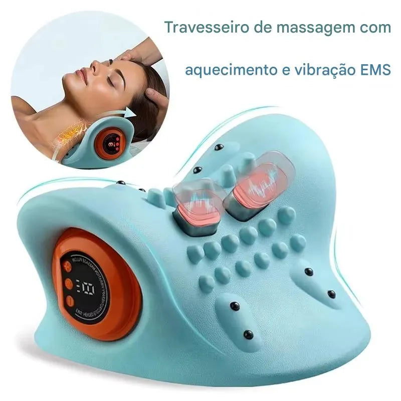 Travesseiro Cervical Massageador Elétrico com Tração e Vibração